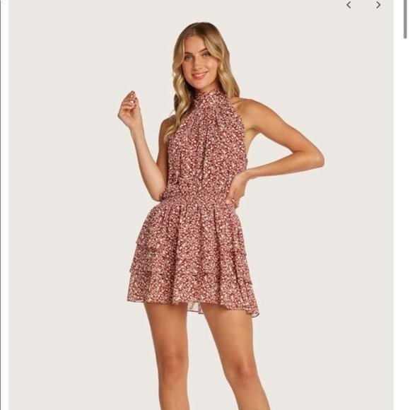 Willow Women's Sz. M Kathleen Floral Halter Built In Shorts Dress In Berry NWT - Picture 1 of 10